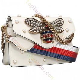 Gucci White Faux Pearl Studded Calfskin Mini Broadway Bee Shoulder Bag Aged  Gold Hardware Available For Immediate Sale At Sotheby's