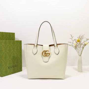Hot Selling Top Double Handle White Smooth Leather Gold Logo Gg Marmont— Gucci Small Compact And Simple Women'S Tote Bag