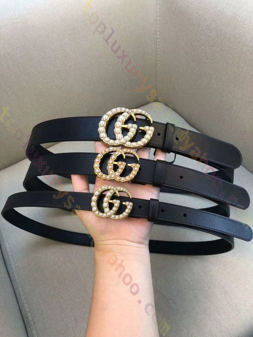 Gucci Double G Wide Leather Belt Pearl Buckle 1.5 Width Black in